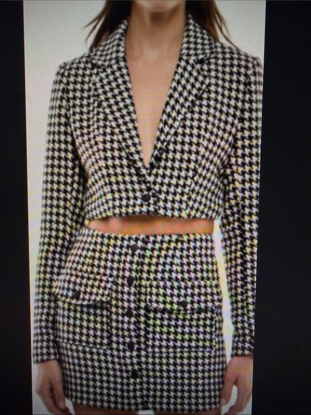 WAYF Women’s Cropped Houndstooth Blazer Jacket and Skirt - Black & White NWT